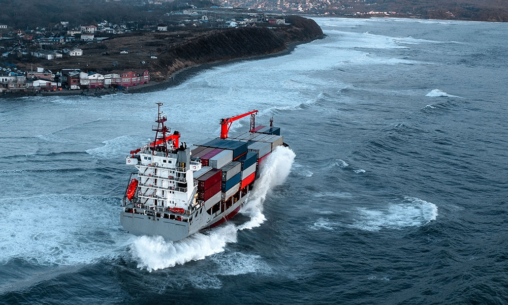 Containership on stormy sea