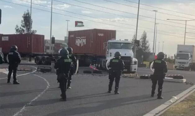 Trucks targeted at Melbourne port protest